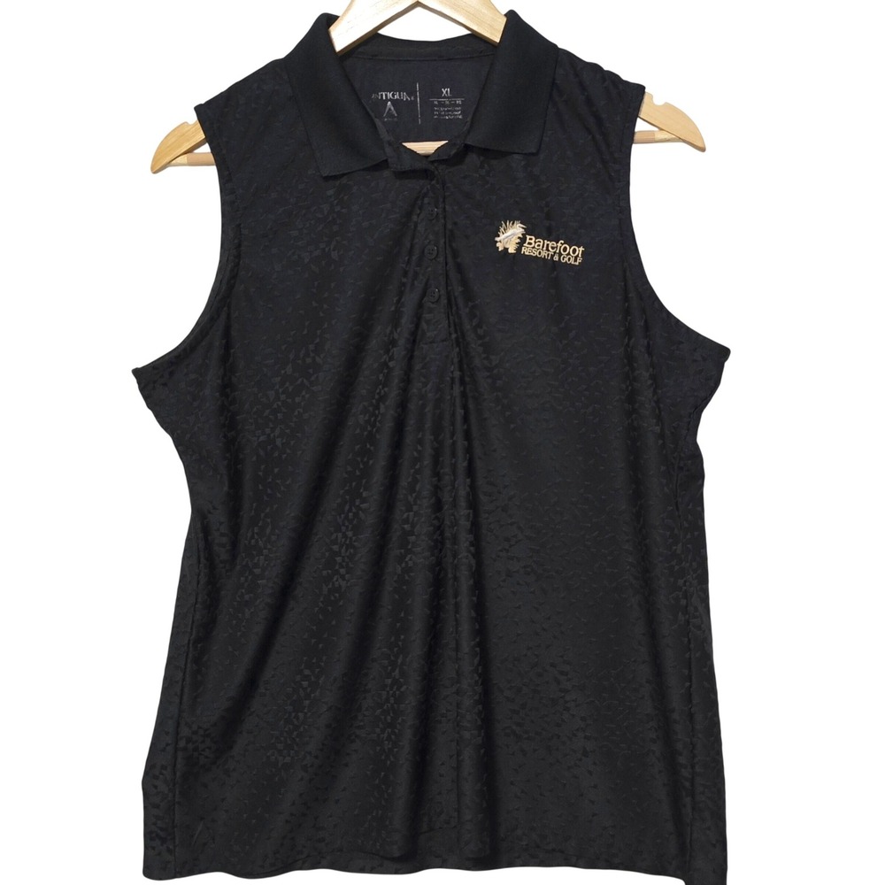 Antigua Womens XL Sleeveless Golf Polo Black Barefoot Resort Myrtle Beach SC